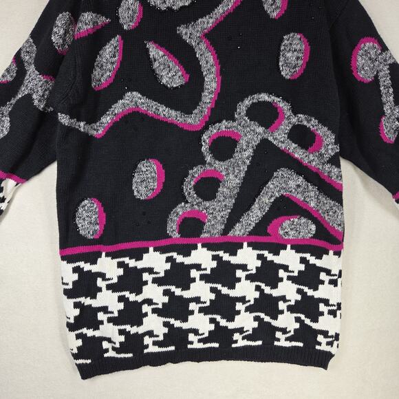 Vtg J B Diffusion Womens Sweater M Black Pink Turtleneck Art To Wear Abstract - Picture 9 of 12